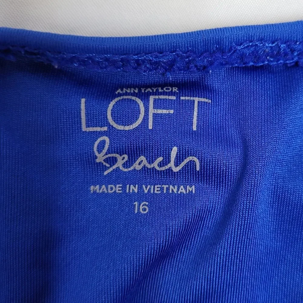 LOFT Beach blue cut out halter tie‎ top ruched side one piece swimsuit 16